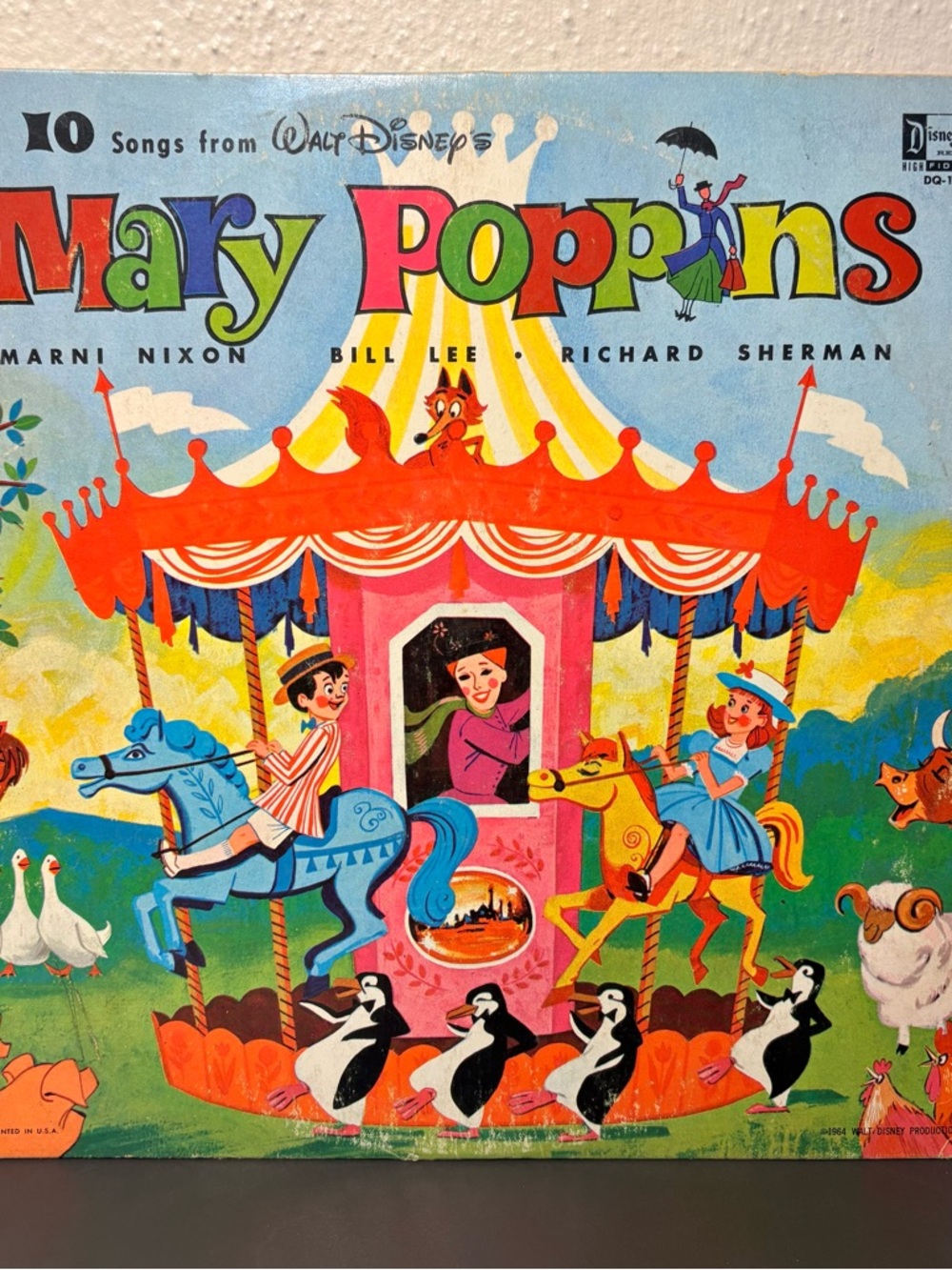 1960’s Mary Poppins Carousel Record and Cover - Bright‎ Retro Illustration